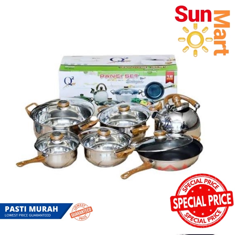 PROMO Panci Set Serbaguna 12 pcs Q2 8212 Cookware Stainless Steel Anti karat