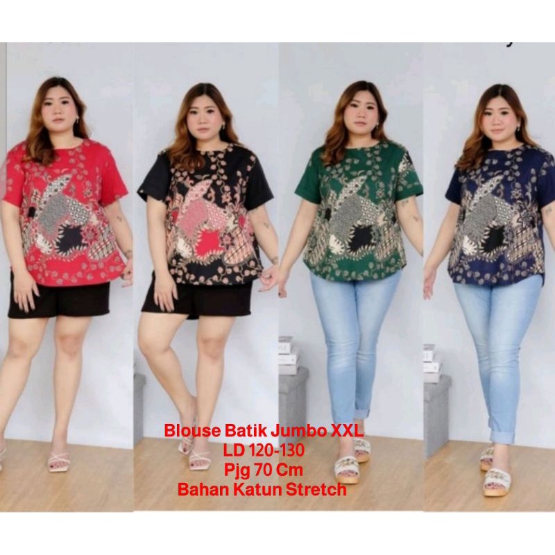 Baju Blouse Batik Jumbo XXL/Batik Atasan  Wanita Katun Stretch Big Size