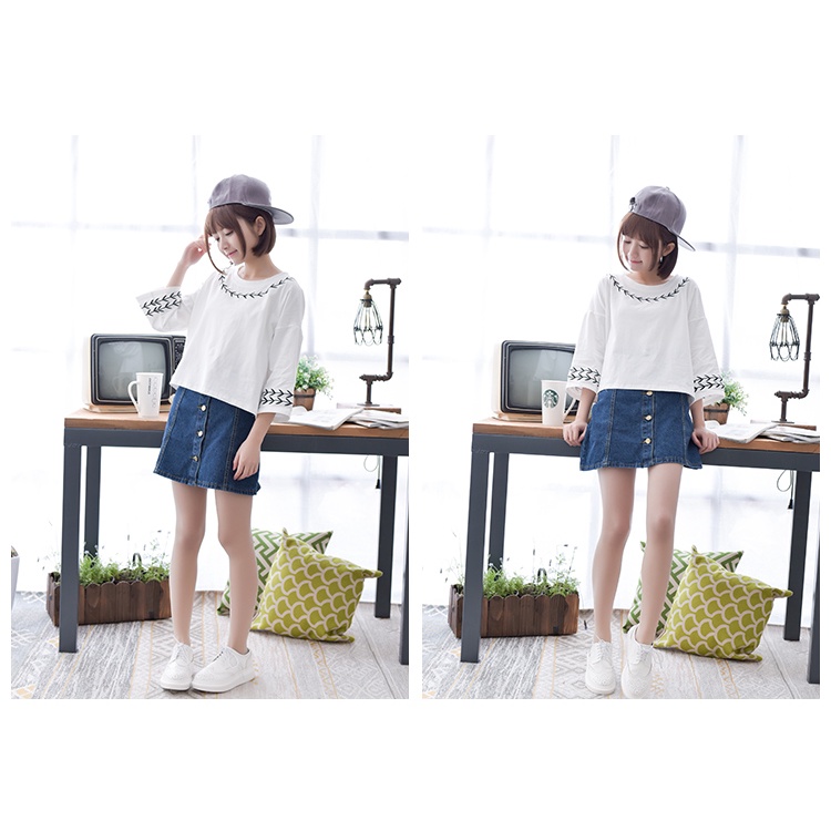 MR-98 blouse putih motif padi melingkar atasan wanita high quality import korea jepang kpop