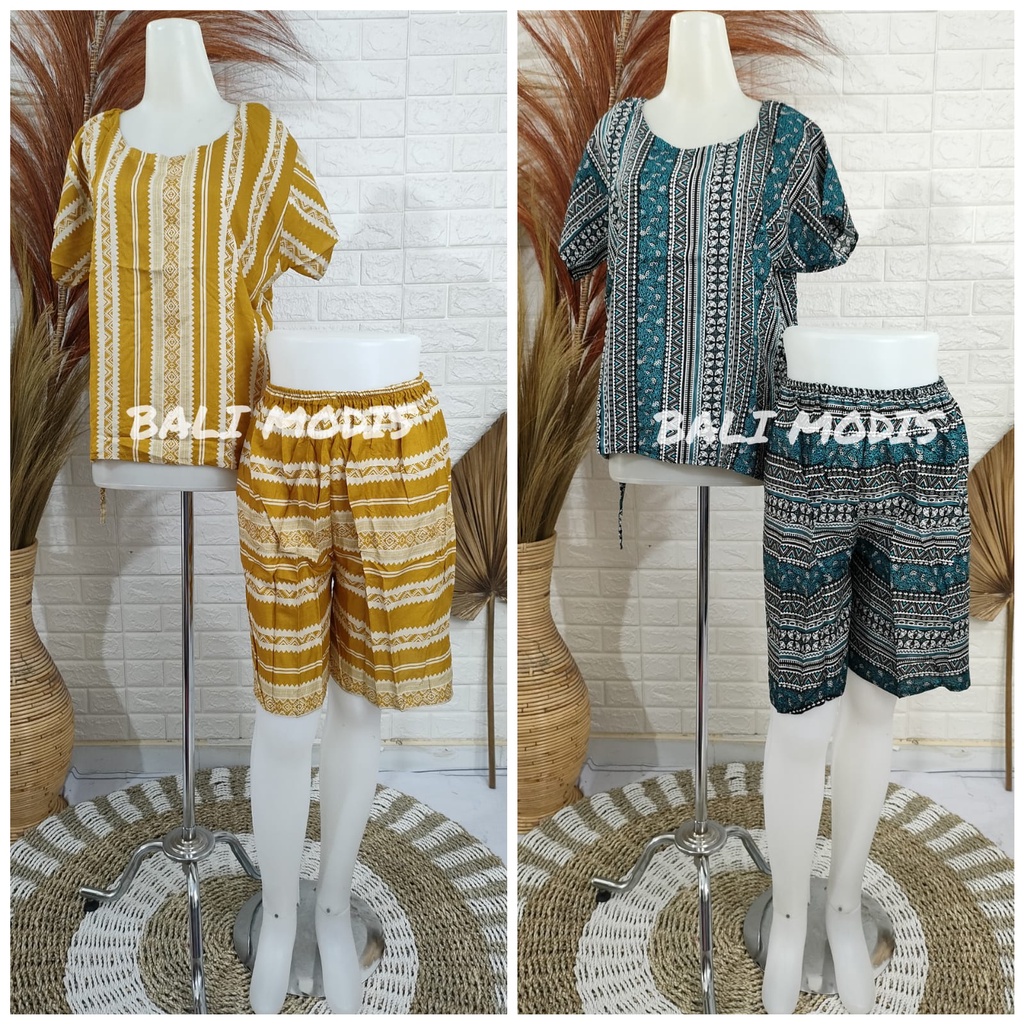 BABYDOLL SETELAN KULOT PENDEK MOTIF ETNIK BALI