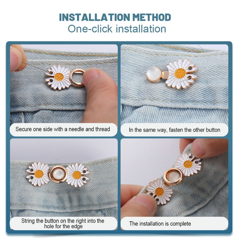 Ikat Pinggang Adjustable Dengan Kancing Bentuk Bunga Aster Untuk Celana Jeans