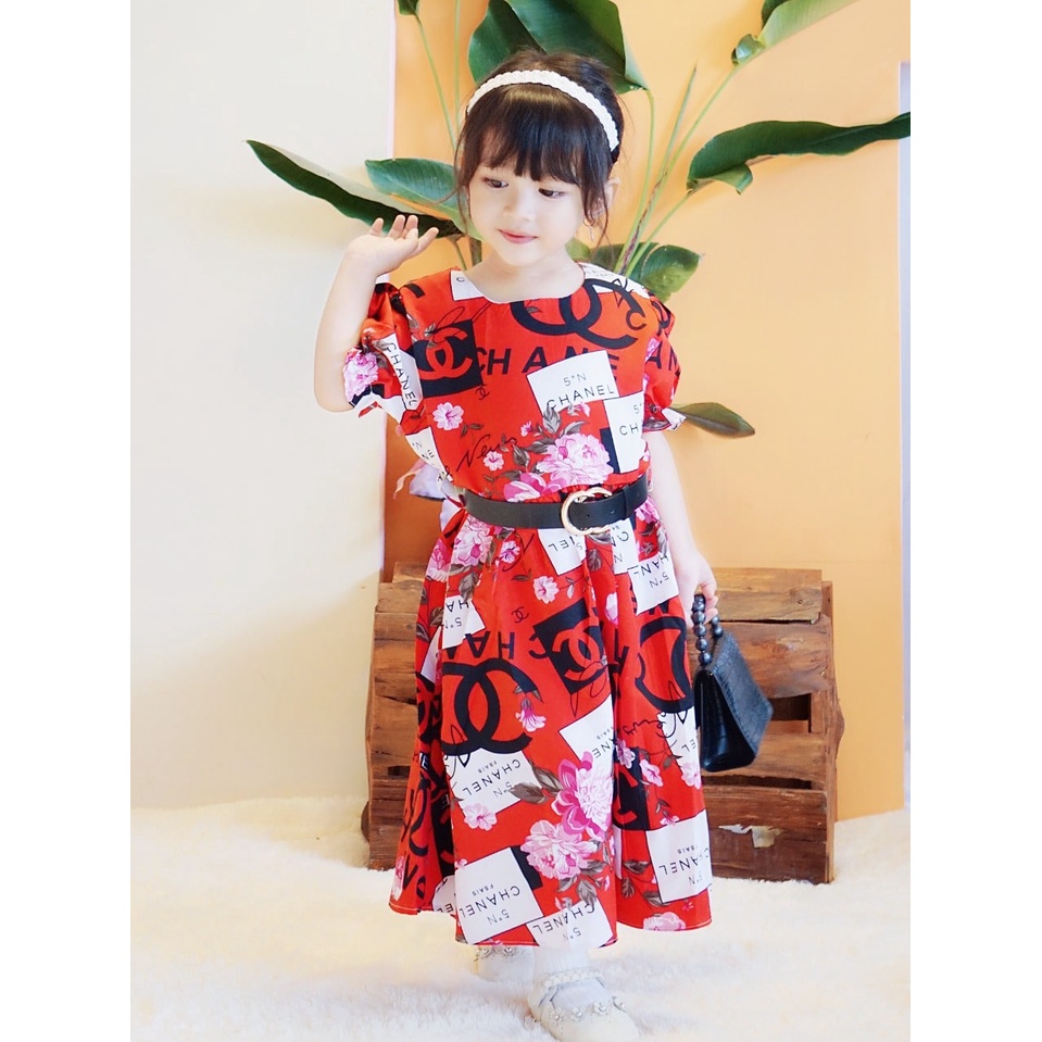 Promo !! Dress  elegant anak perempuan import - dress flower much chanel  (MIX MOTIF) uk 3-7th