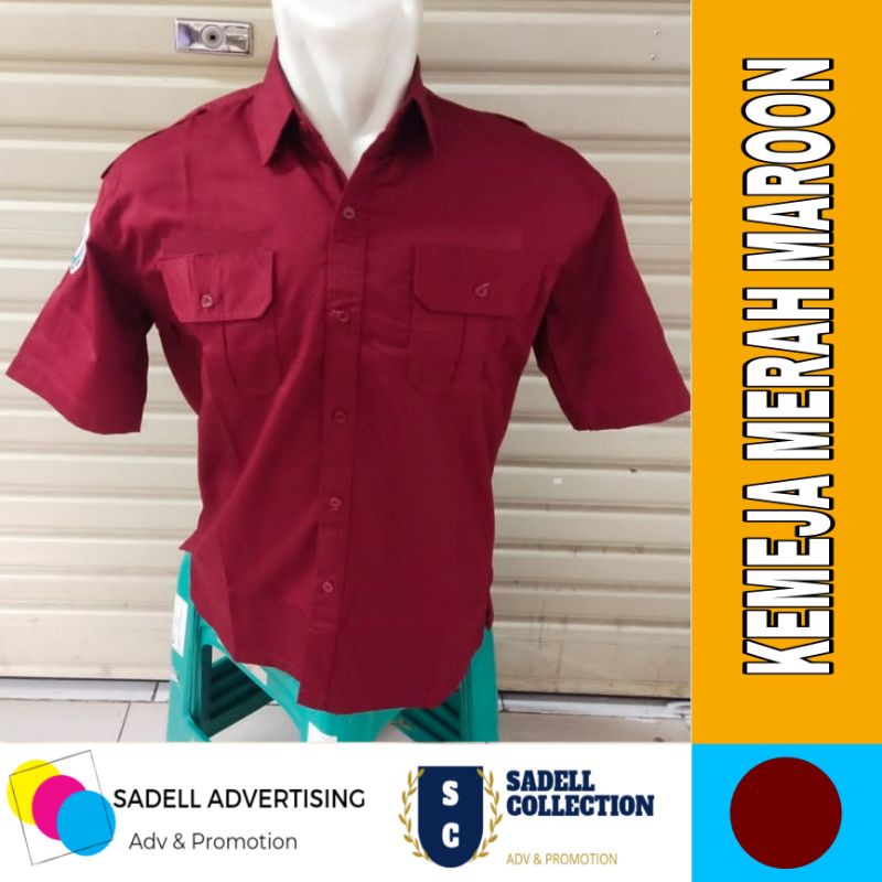 Kemeja PDH Merah Maroon Polos Seragam PDH Maroon Polos Lengan Pendek Pria