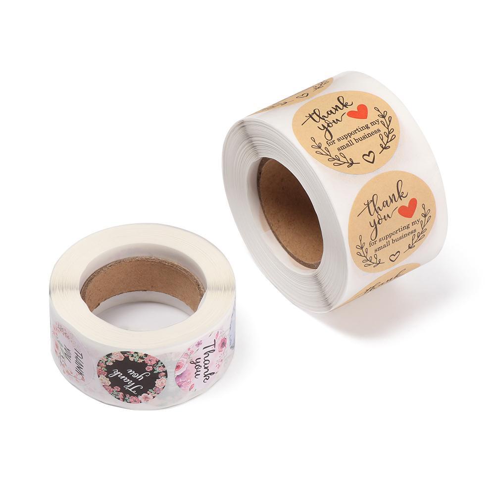 Populer 500Pcs/Roll Terima Kasih Wedding Decor Hadiah Kemasan DIY label Bulat Self Adhesive