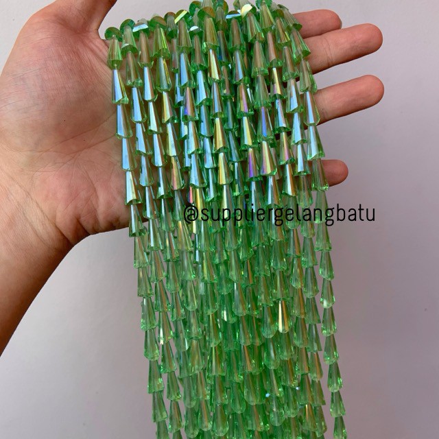 kristal terompet 16 x 10mm soft green quart crystal rajut bahan PAGODA