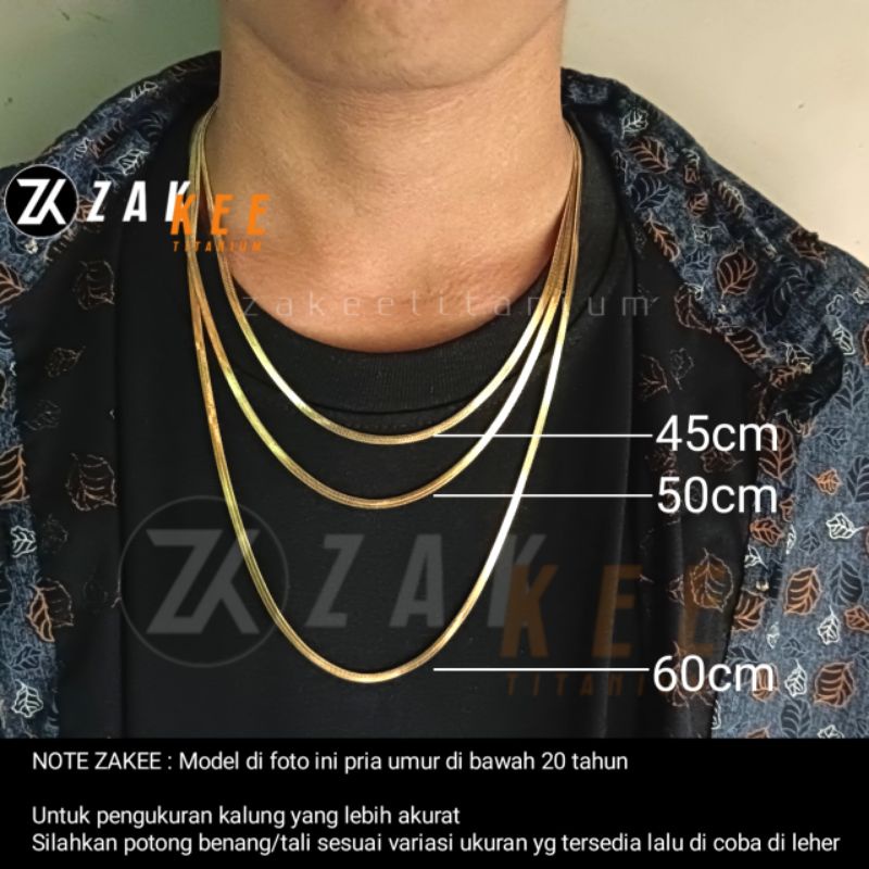 Kalung Titanium Pria Wanita Emas Anti Karat Cowok Cewek Laki Keren Mas Gold Kilau Panjang 45cm 50cm 60cm Stainless Steel