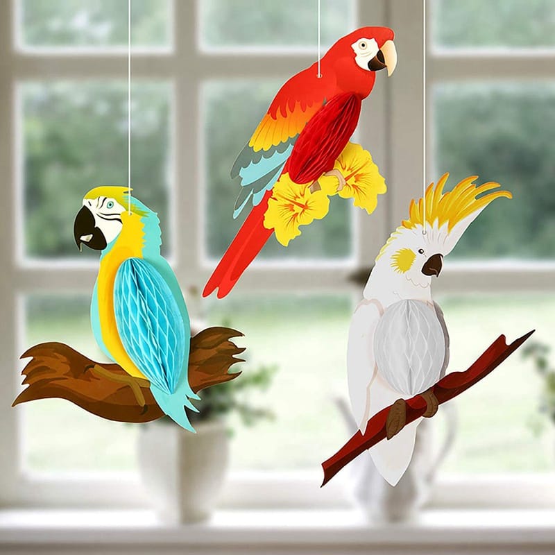 Hiasan pesta burung 3d parrot/ Hanging Parrot Quality Printing Lifelike Colorful