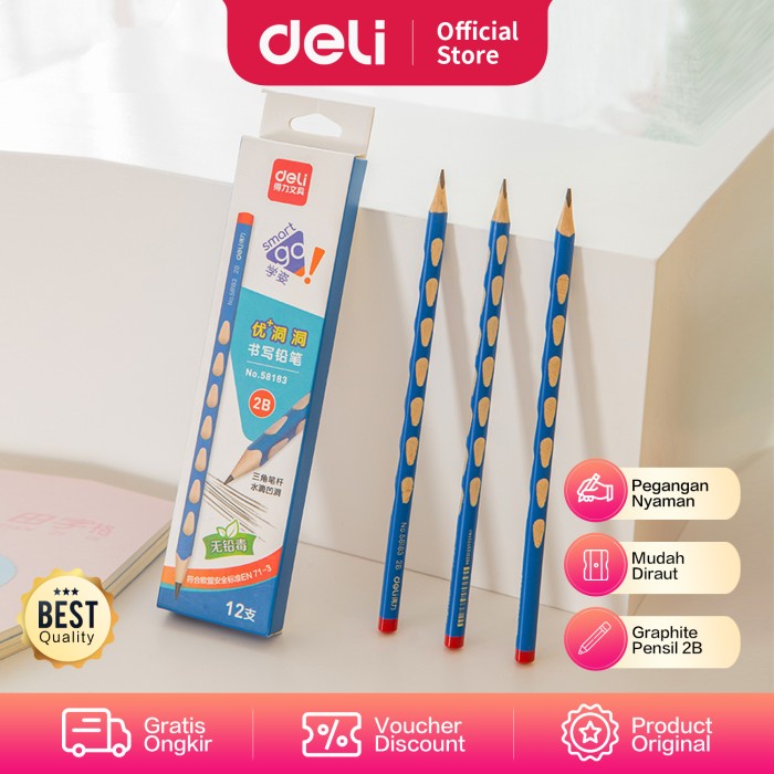 

Deli Graphite Pencil 2B / Pensil Kayu Untuk Belajar 12 pcs/box 5818X - 2B