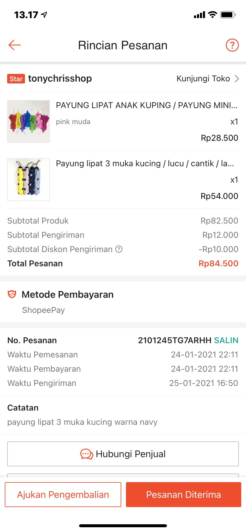 Payung Lipat 3 Muka Kucing / Lucu / Cantik / Lapis Hitam / Grc - A581