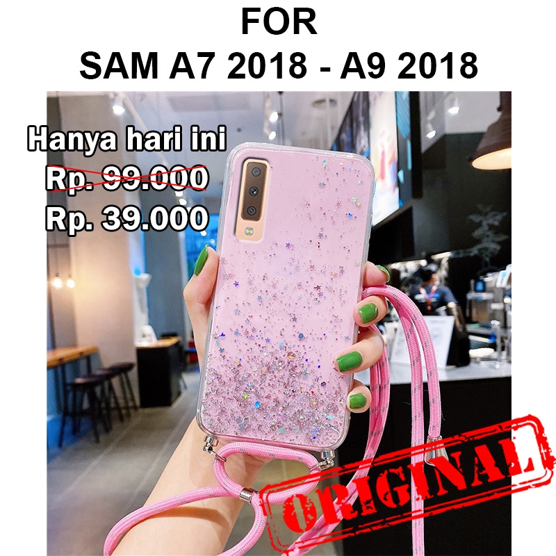 GLITTER LANYARD case for Samsung A7 2018 - A9 2018 softcase casing cover tali strap silikon