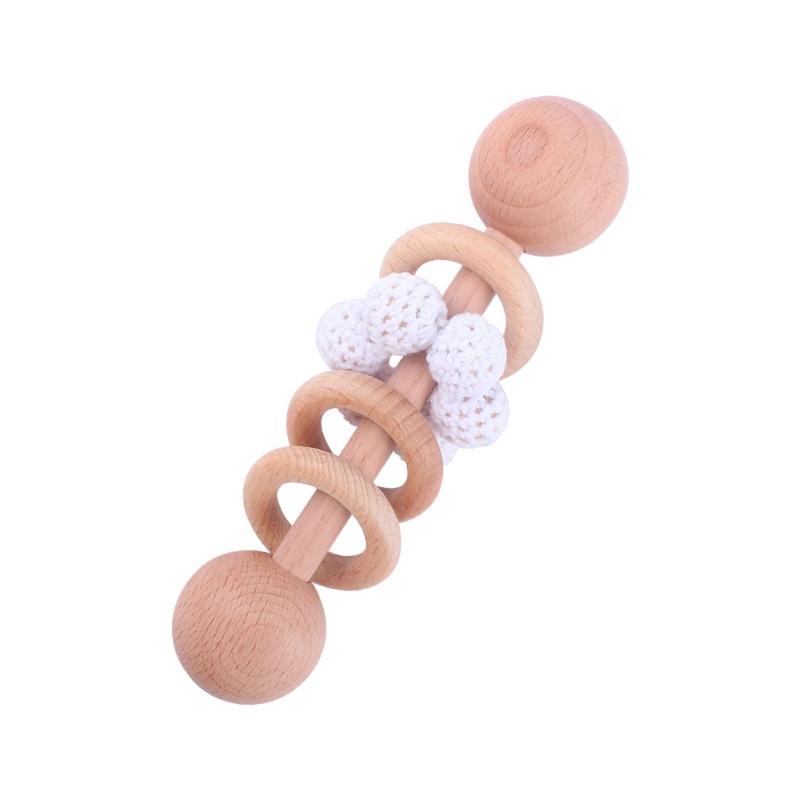 Mary Mainan Rattle Teether Bahan Kayu + Wol Rajut Untuk Bayi