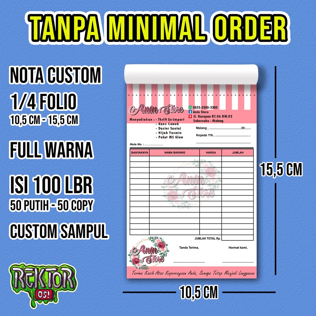 Jual Cetak Nota 14 Folio Nota Custom 2 Ply Nota Full Warna Free Desain Tanpa Minimal 9231