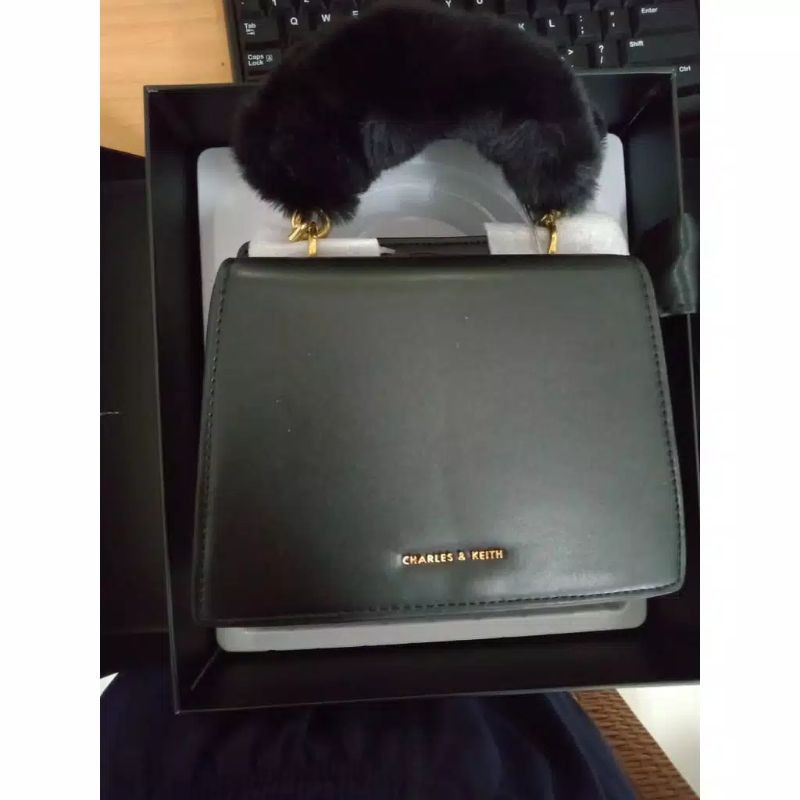 TAS WANITA TOP HANDLE CK_SET RIBBON VELVET BULU GIFT BOX IMPORT