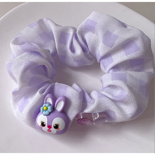 Ikat Rambut Scrunchie Anak Perempuan Warna Ungu Motif Kelinci Fashion Aksesoris Hiasan Rambut AK198