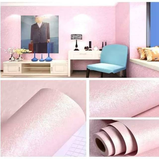 Wallpaper Sticker Dinding Motif Embos Pink Panjang 10Meter x Lebar 45cm