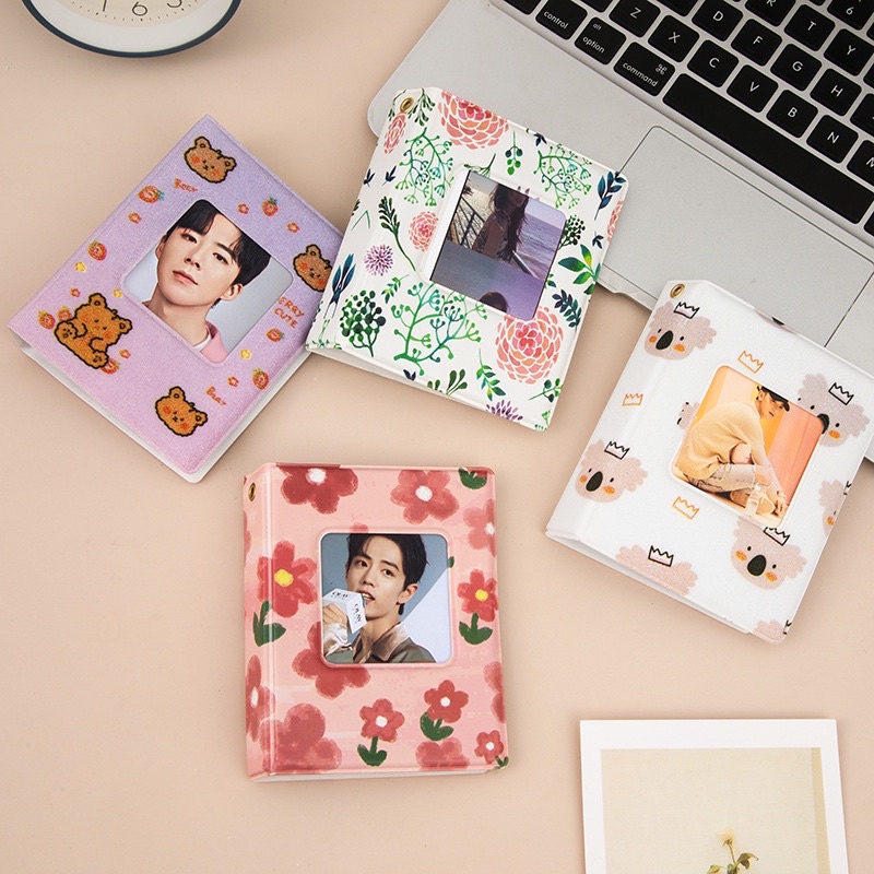 Mini Photo Album Cute Aesthetic Buku Foto Polaroid Kartu Hollow 3-inch Photocard PC Bahan Kulit Untu