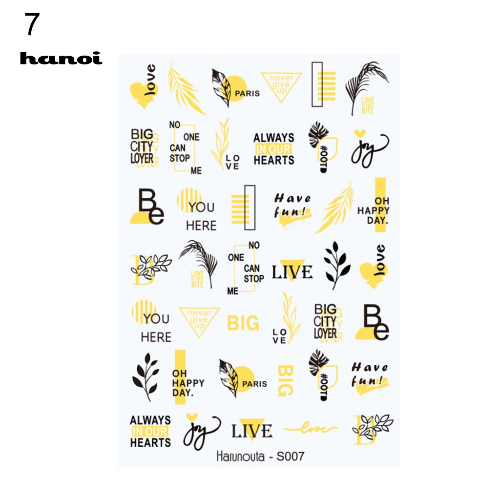 Han_ Stiker Kuku Motif Bunga / Daun / Geometri Warna Hitam / Putih Untuk Nail Art