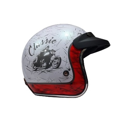 Helm JP Retro New Bigie Born To Road Putih List Chrome By JPX Helmet Original