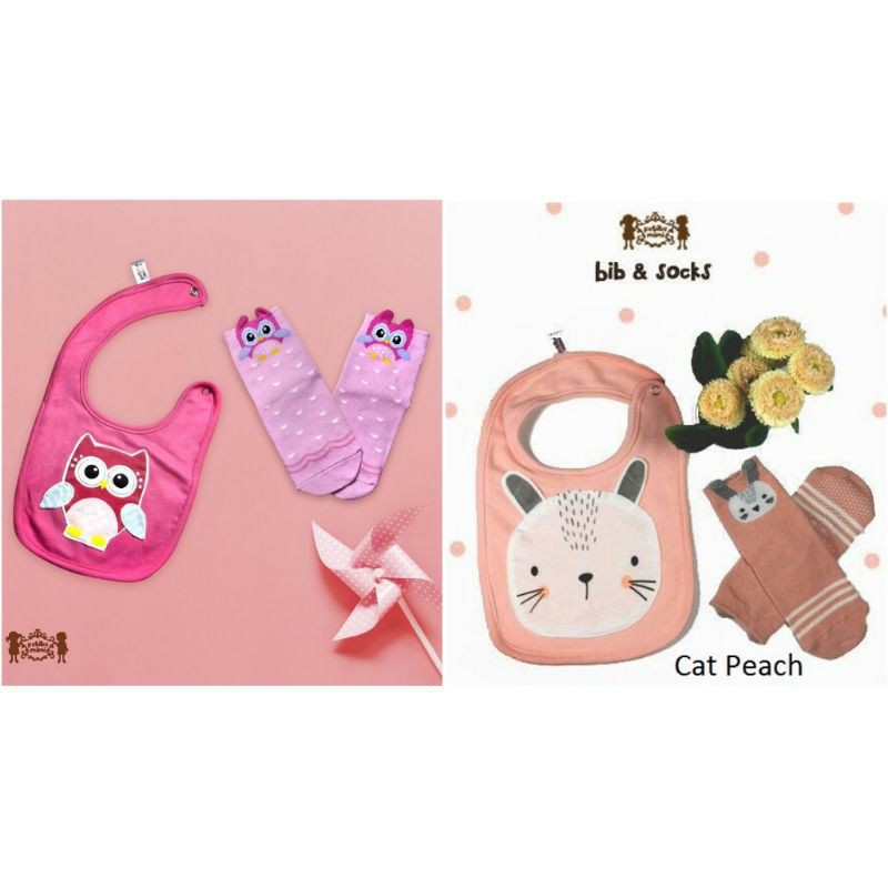 Petite Mimi Bibs + Socks 2in1 PM-BIBKK Slaber Celemek dan Kaos Kaki Bayi Motif