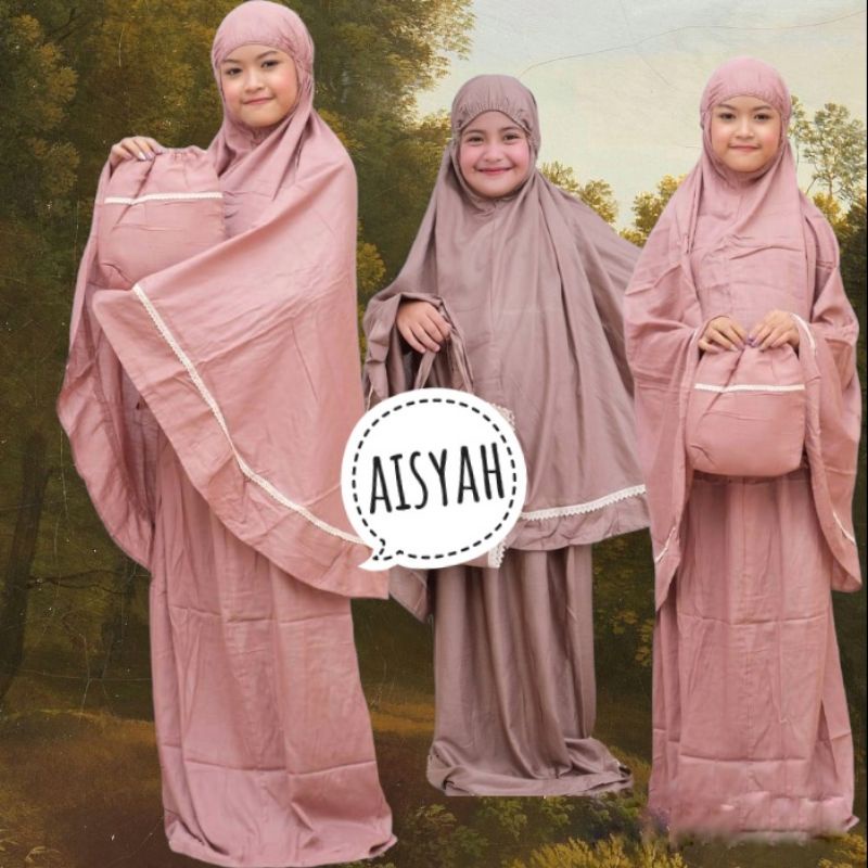 BiSA COD Mukena Anak AISYAH  Rayon Polos Renda Rajut yg super cute