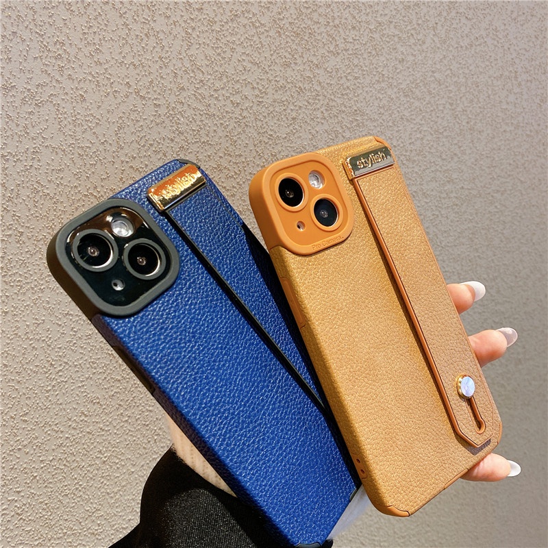 Soft case Bahan Kulit Dengan wristband shockproof Untuk iPhone 13 Pro MAX 12 11 Pro MAX XS MAX XR 7 + 8 Plus