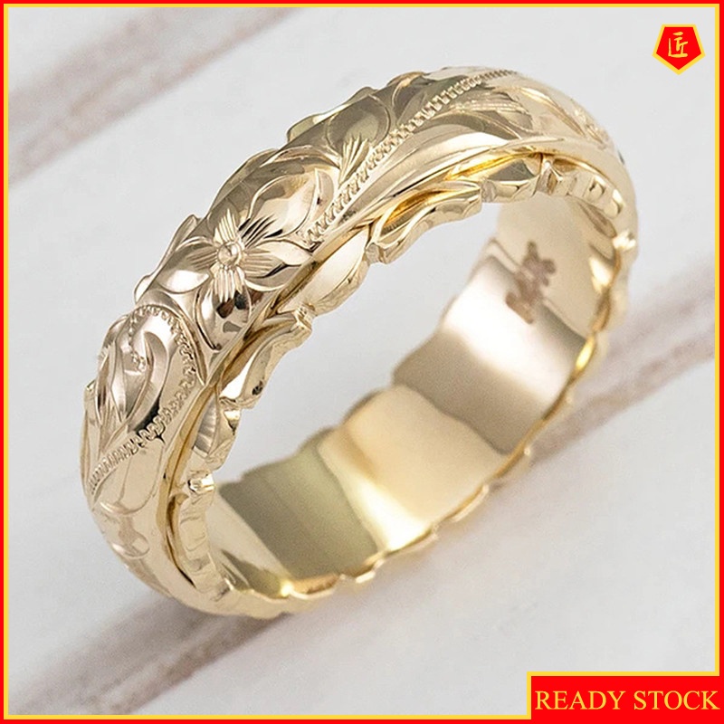 [Ready Stock]Simple 14K Gold Carved Rose Flower Ring