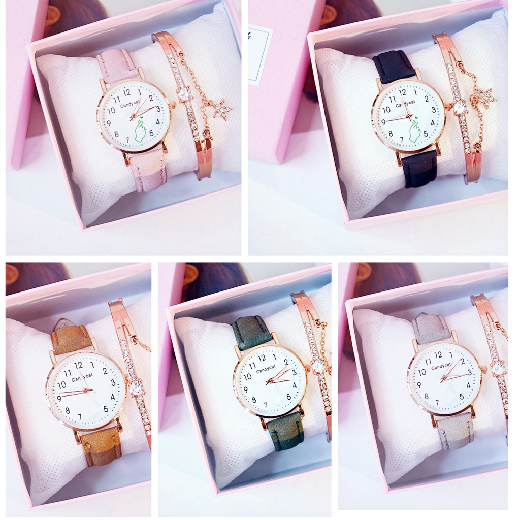 ✅COD [BBS] Jam Tangan CandyCat Korean Wanita Motif Love Saranghae Quartz Analog Gaya Korea Import