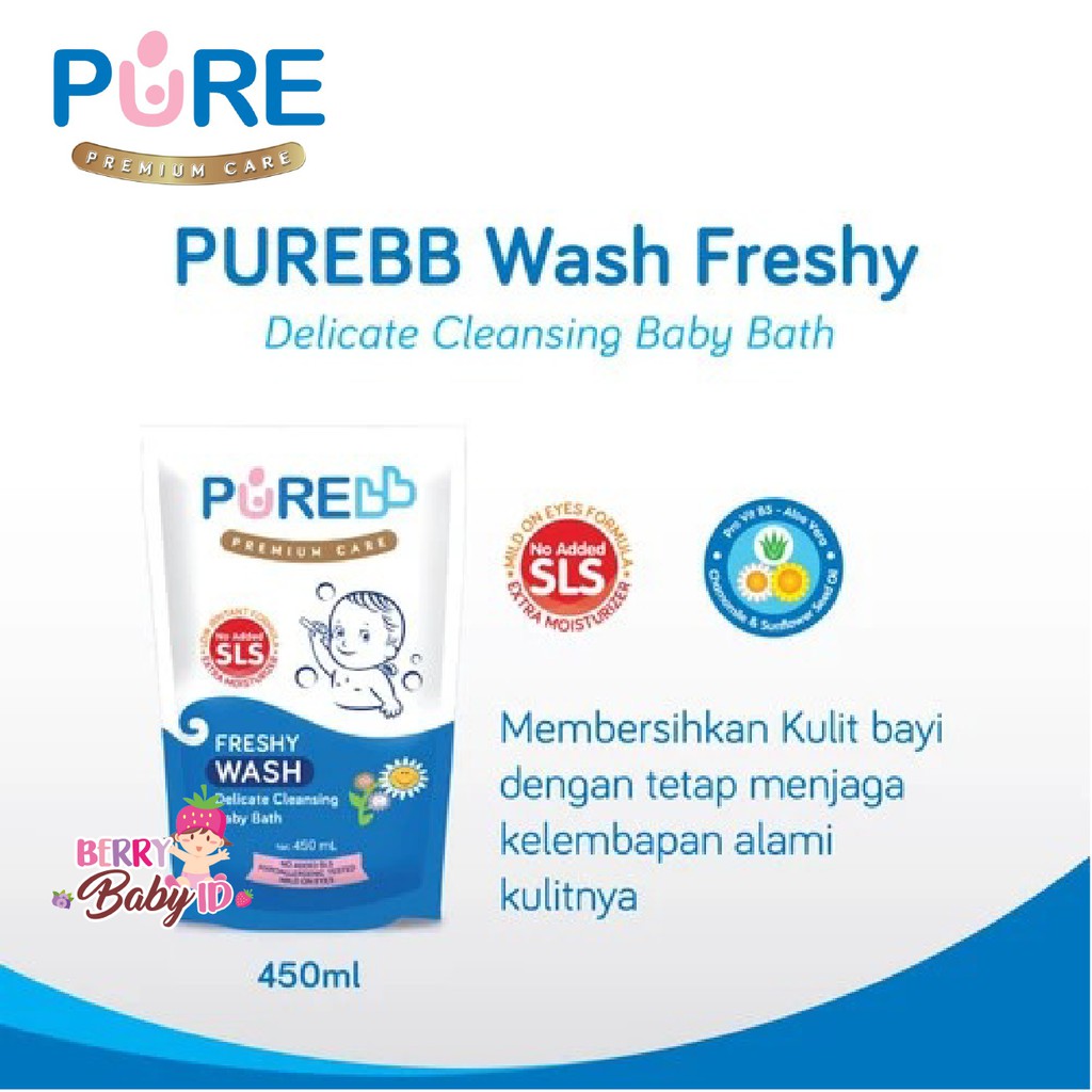 PureBB Baby Wash Sabun Bayi dan Anak Freshy &amp; Fruity 2-in-1 450 ml Refill Pure BB Pure Baby Berry Mart
