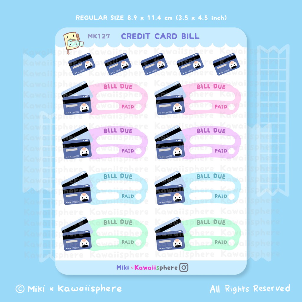 

Credit Card Bill | MK127 Kawaiisphere Budget Organizer - Bill Series | Planner / Ring Binder Sticker