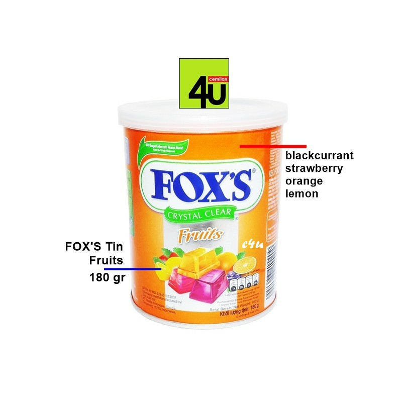 

FOXS Tin Fruits Crystal Clear Candy Kaleng Oren Isi Rasa Buah - 180 gr