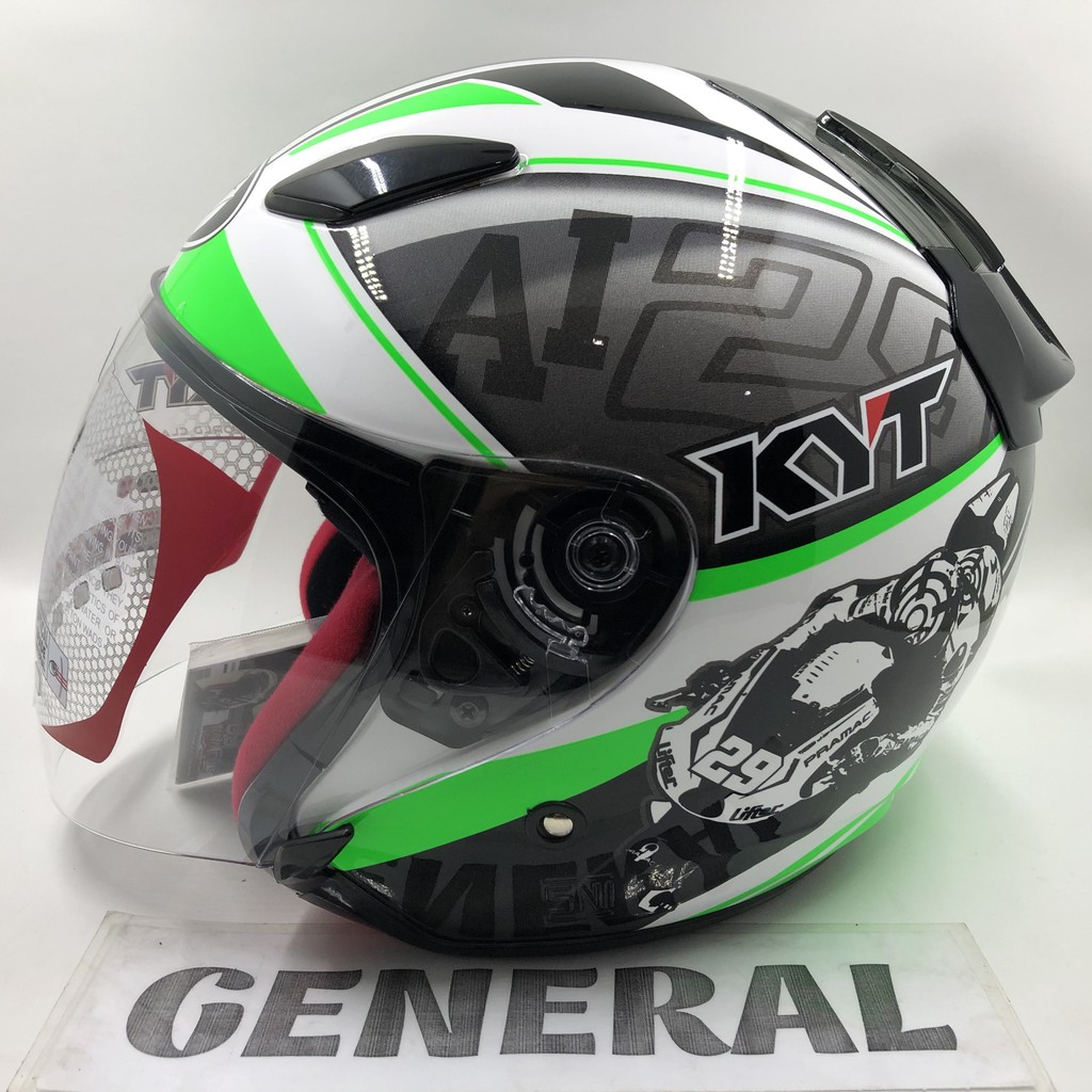 Helm KYT DJ Maru World GP Ready White Green Fluo Putih Hijau Stabilo Half Face