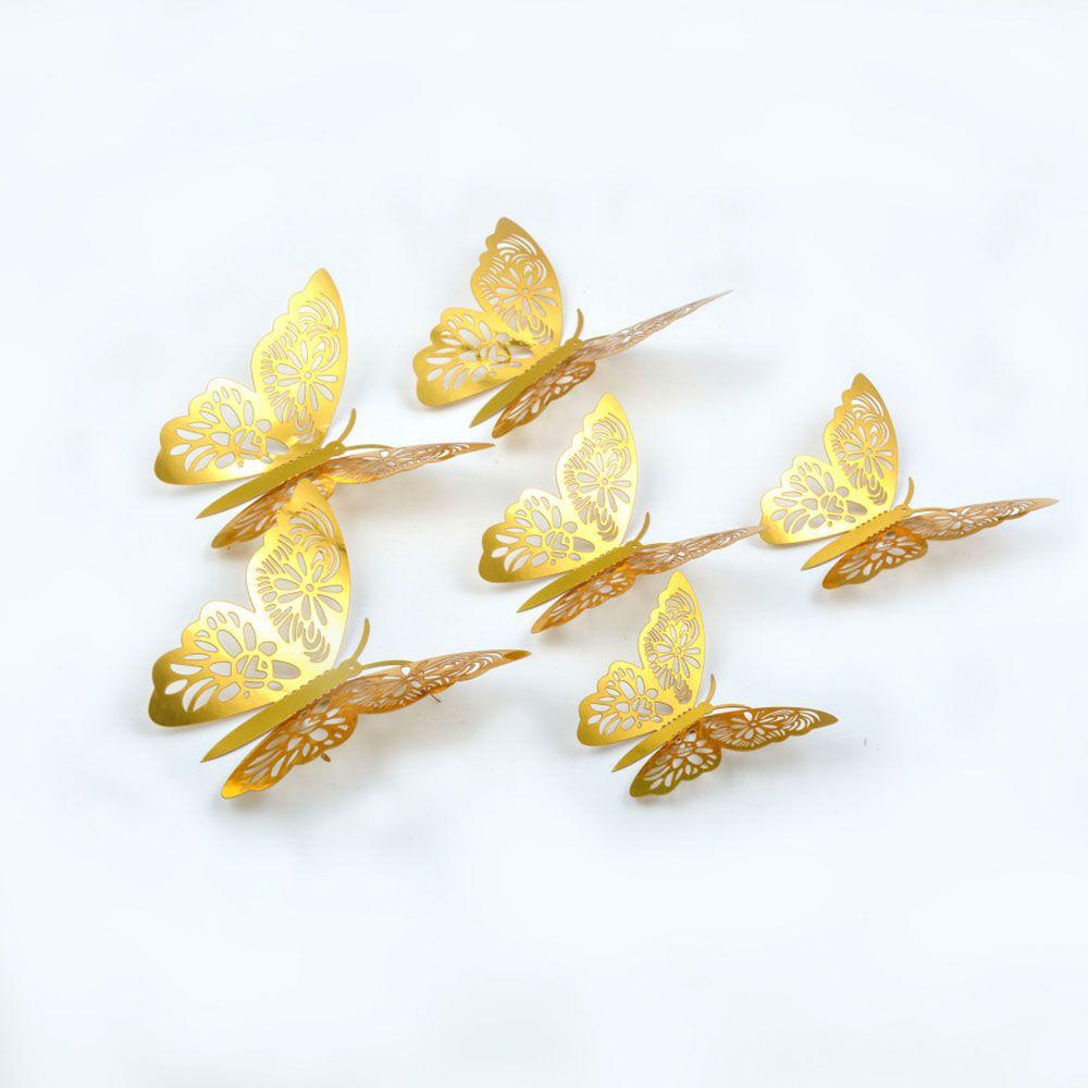 Populer 12PCS /Set Stiker Kupu-Kupu 3D DIY Dekorasi Rumah Perlengkapan Pesta Tekstur Logam