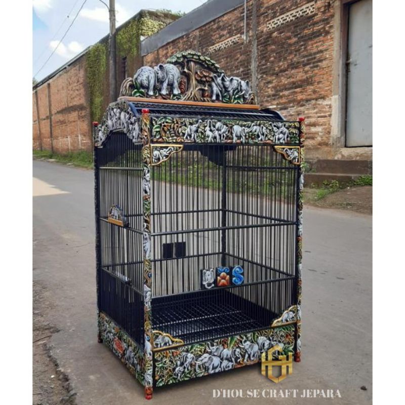 Sangkar Burung Kacer Ukir Hewan 3d Kayu Jati