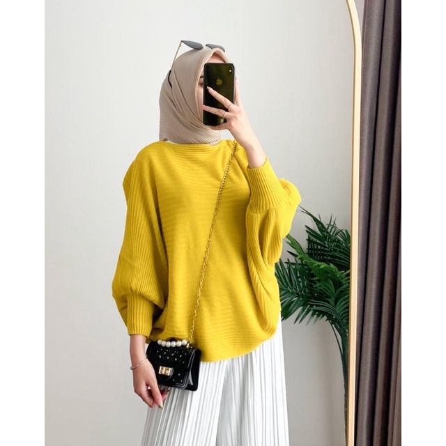 Tq88indonesia Fashion Baju Atasan Rajut Wanita / Rajut Barly Oversize Batwing / Baju Kalong / Pakaian Santai Cewek / Ootd Terbaru / Outfit Citayam