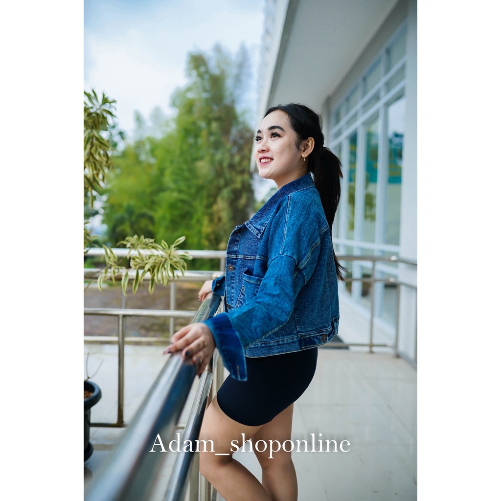 JAKET JEANS WANITA CROP OVERSIZE  HASYA SANDWASH KOREAN STYLE TERBARU