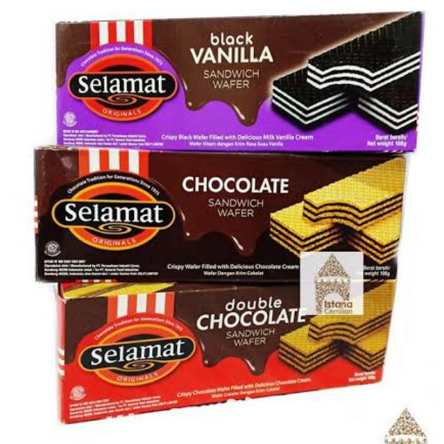 

SELAMAT SANDWICH WAFER 145 GRAM ALL VARIAN WAFER SELAMAT CHOCOLATE BLACK VANILA