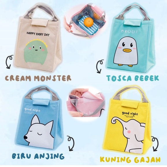 Tas Bekal Anak Motif Binatang / Cooler Bag + alumunium  / Tas Penyimpan Asi / Tas Bekal Canvas / Lunch bag (ukuran besar 02)