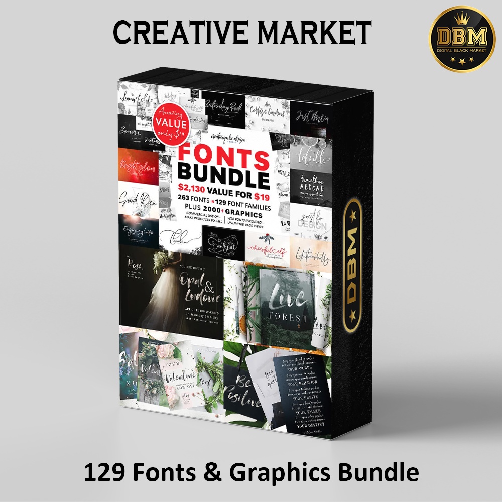 Creative Market - 129 Fonts &amp; Graphics Bundle