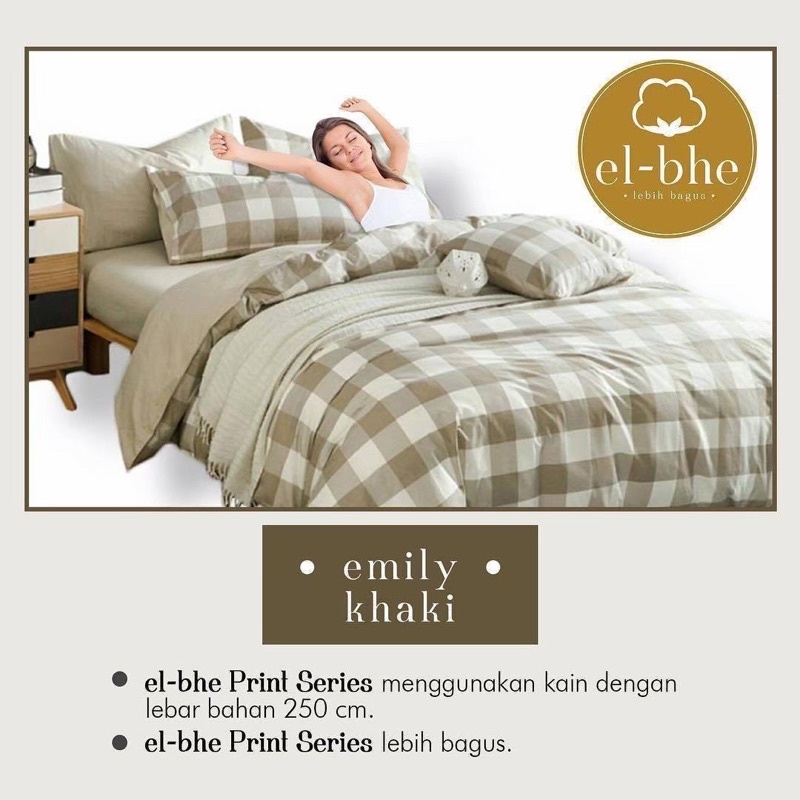 Set Bedcover katun lokal Emily Khaki ukuran 180x200 160x200