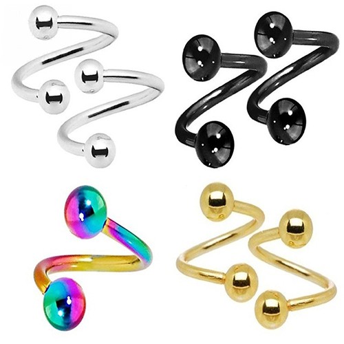 2 Pcs Perhiasan Tindik Menusuk Tubuh Cincin Hidung Bibir Bentuk Spiral Melilit Stainless Steel