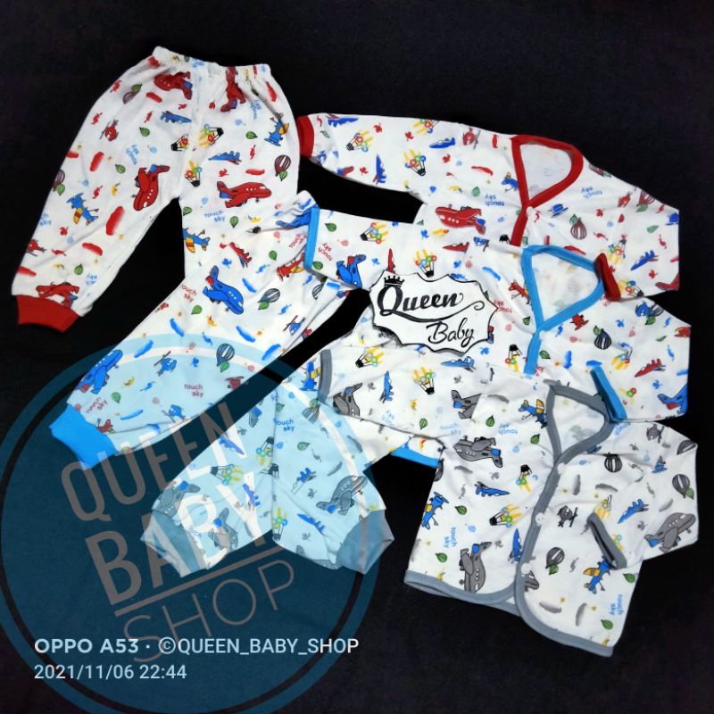 (1 Setel) SETELAN BAYI NEWBORN Merah Biru Abu Setelan Baju Bayi