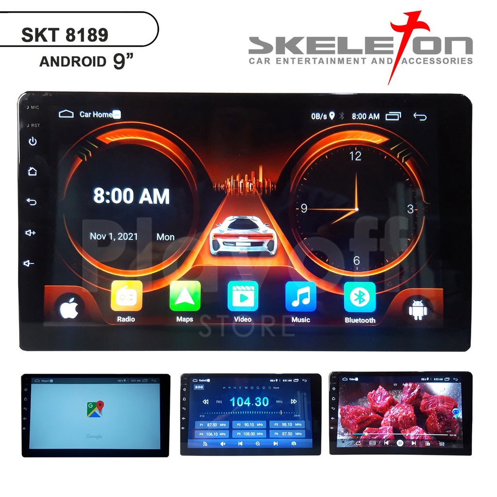 Voice Command Head Unit Android 9 inch Skeleton 8189 Double Din Bluetooth GPS Mirrorlink