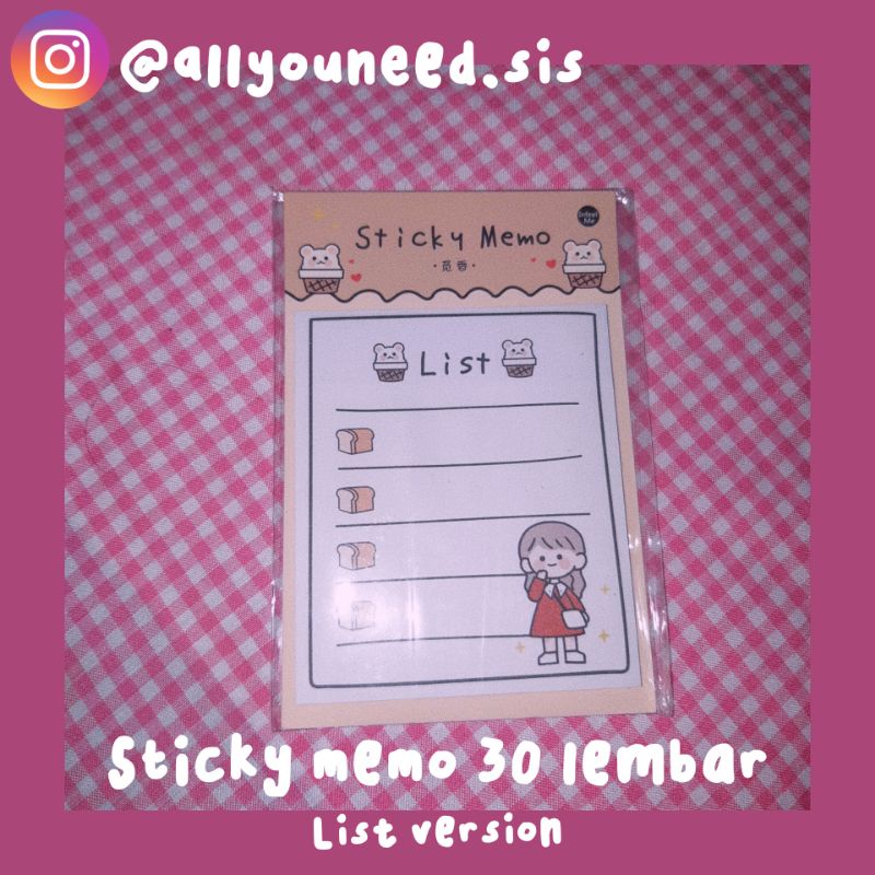 

30 lembar Sticky memo notes girl red cute list