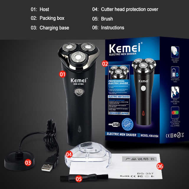 Kemei KM-6184 Electric Shaver Men Beard Clipper USB Rechargeable