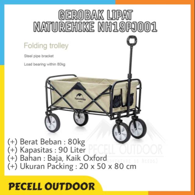 Gerobak Lipat Folding Trolley Tabung Baja 90L Camping Hiking Outdoor Gunung Naturehike NH19PJ001