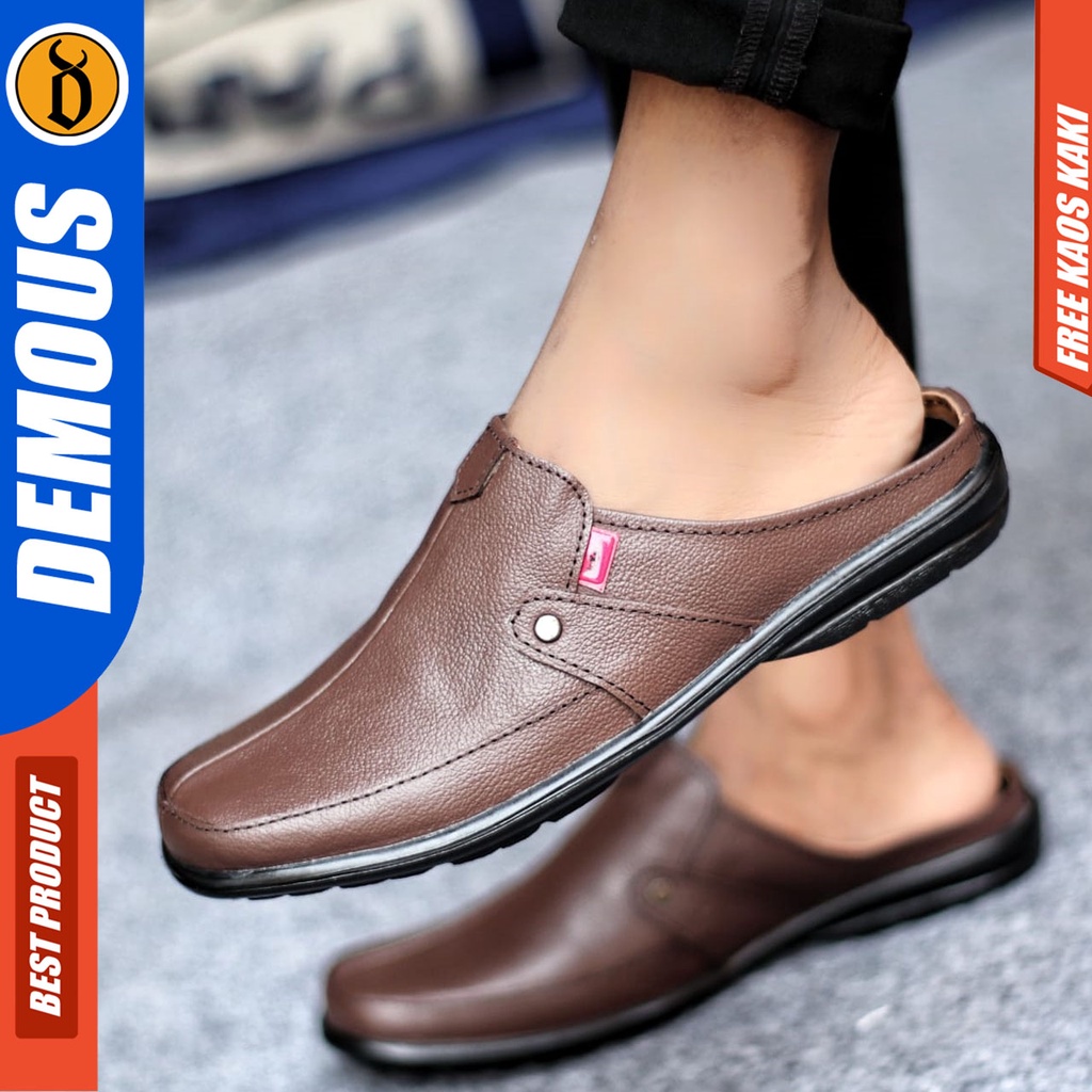 Sepatu Sandal Casual Kulit Asli Bustong Tutong Sendal Slop Original Murah Terbaru Kekinian