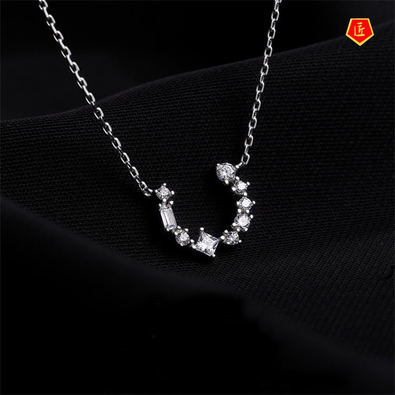 [Ready Stock]S925 Silver Horseshoe Diamond-Studded Necklace Chic Simple Temperament