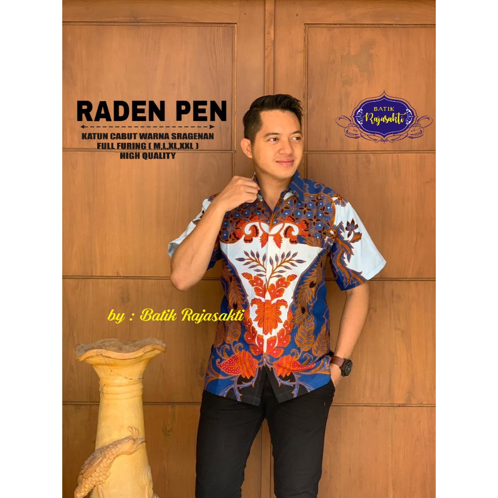 RADEN PEN Kemeja Batik Pria Lengan Pendek Katun Halus FULL FURING Rajasakti