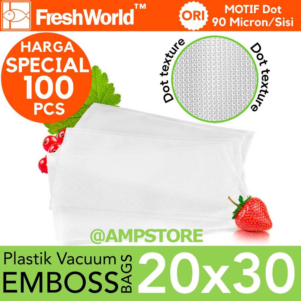 Fresh World 20cm x 30cm Plastik Vacum Sealer Bag Embos / Embossed