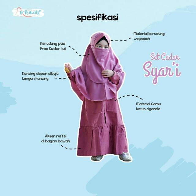 Gamis anak syari arruwais cigaret free cadar tali